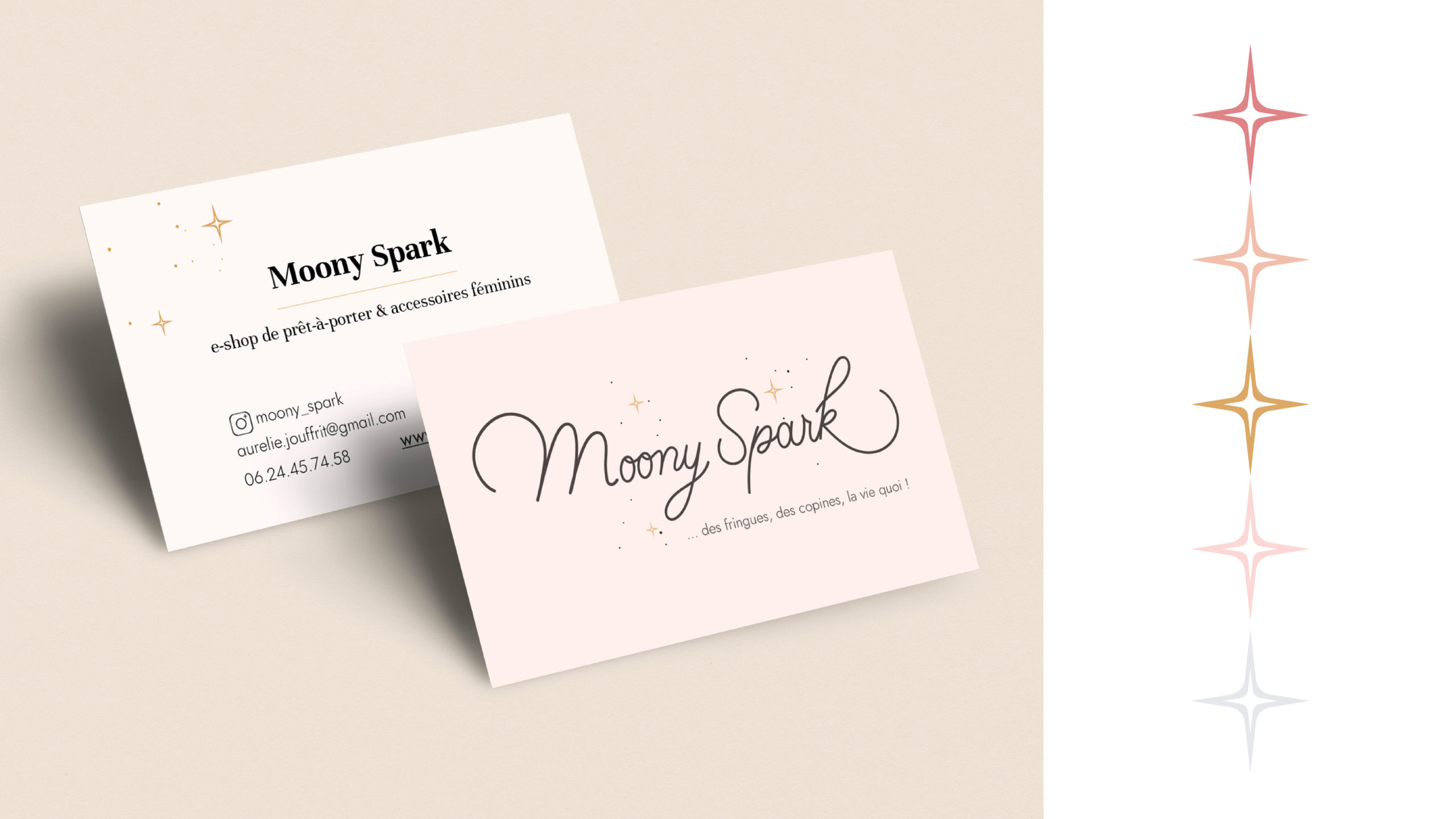 Carte de visite de la marque Moony Spark, prêt-à-porter et accessoire au féminin